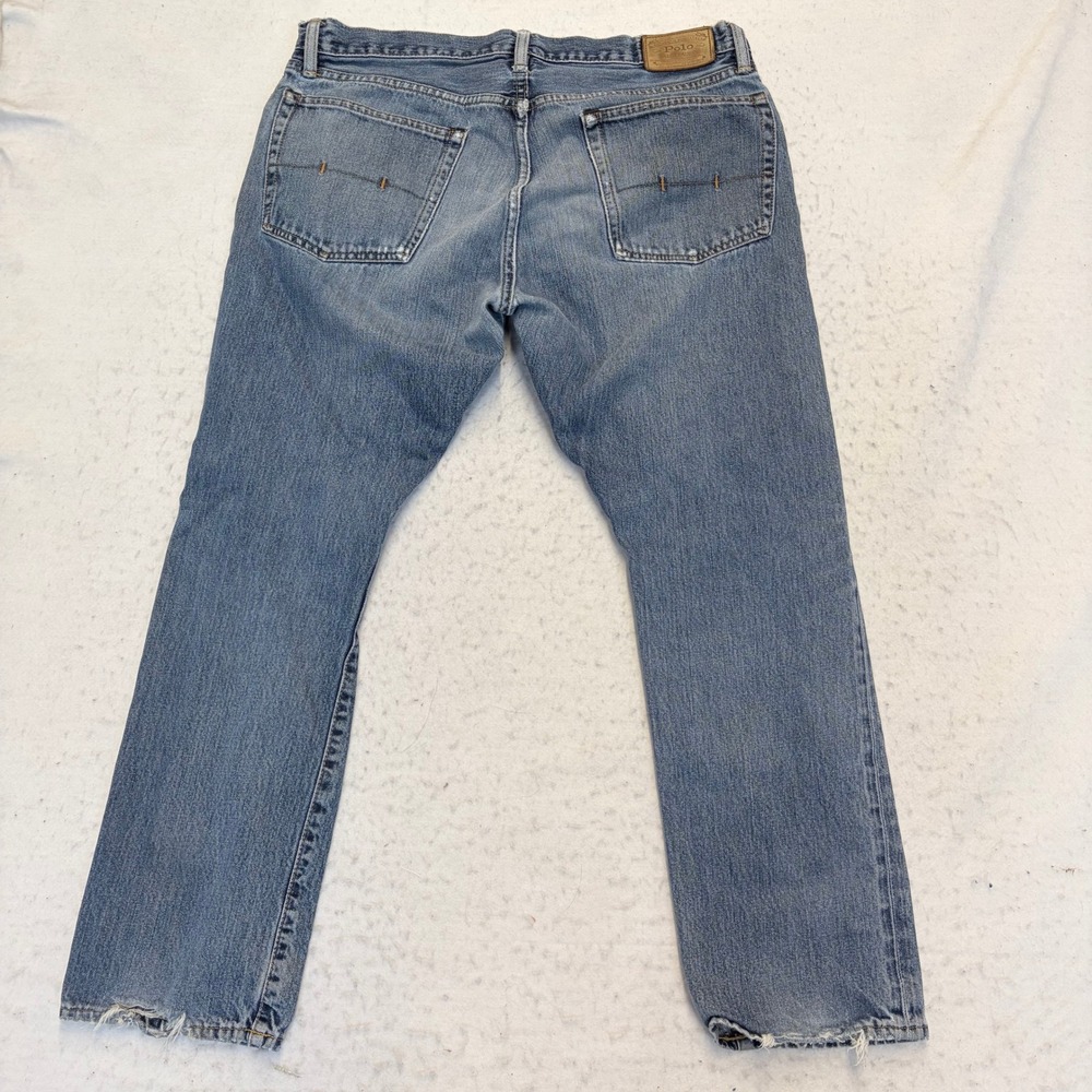 Polo Ralph Lauren Slim Straight Jeans Mens 36x30 Blue Distressed Faded Denim